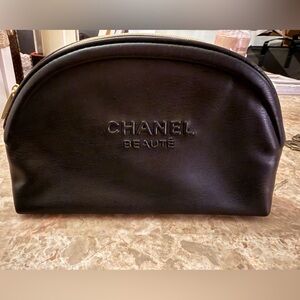 CHANEL Black Leather Pouch with Gold-Tone Hardware